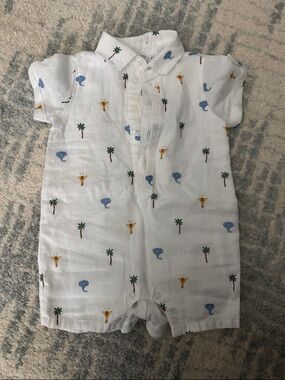 Janie and Jack White Baby Shirt with Small Green and Brown Embroidered Detail